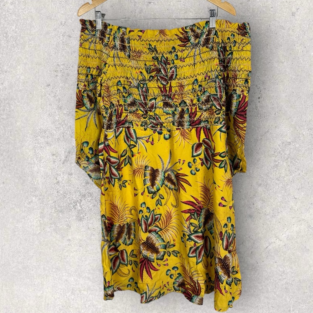 Anthropologie Farm Rio Yellow Floral Smocked Mini Dress Size Large Petite Boho L - Picture 16 of 16